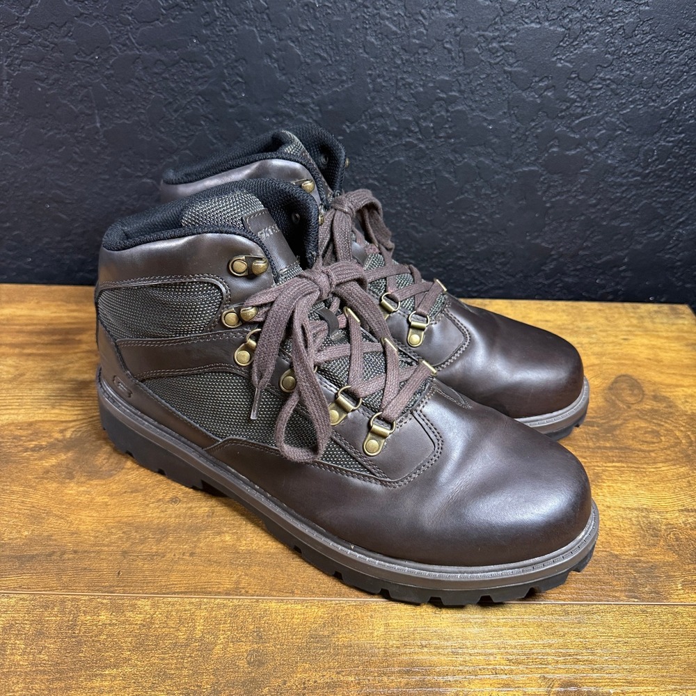 Skechers 65520 Brown Leather Hiking Boots Mens Size 12 EU 46